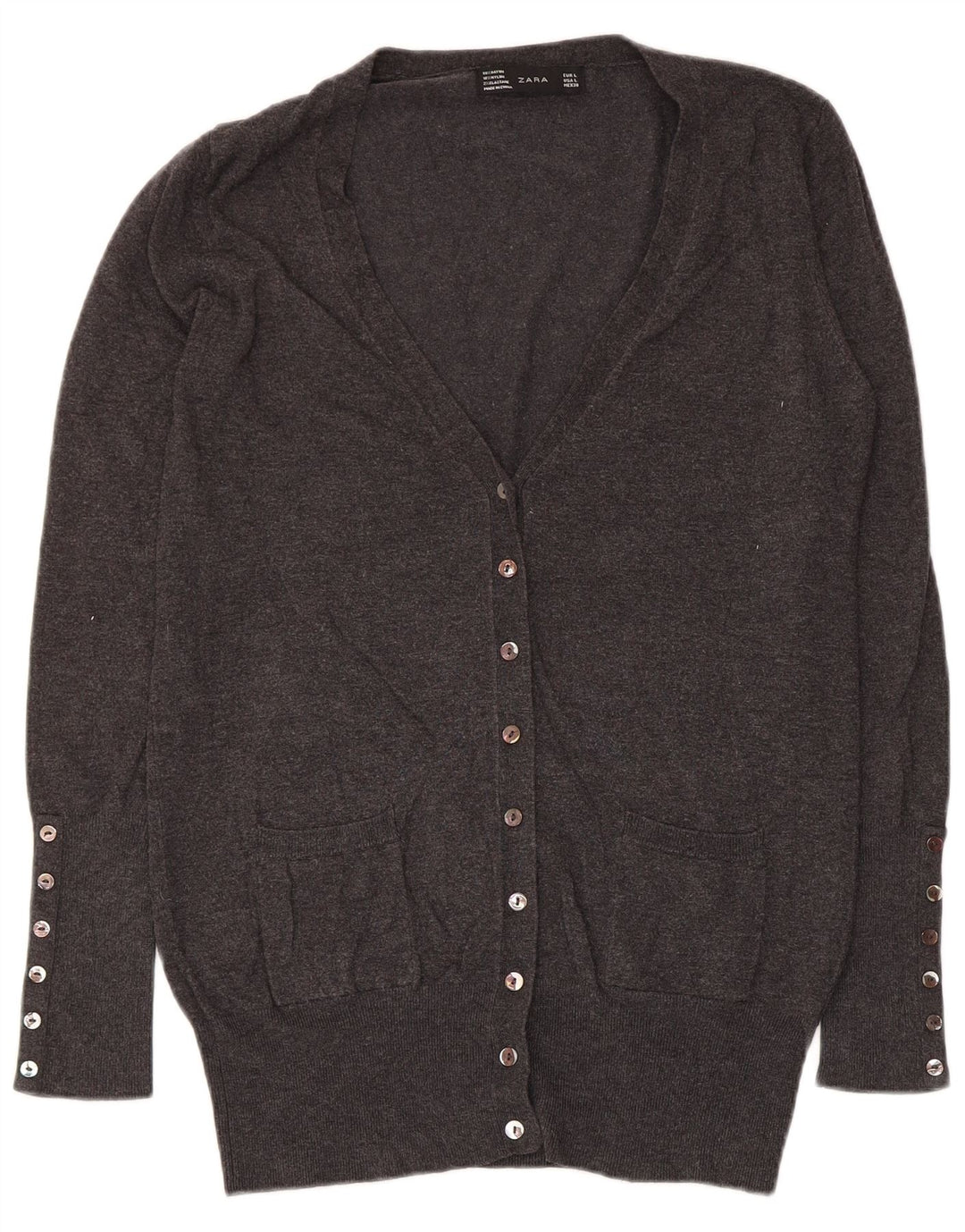 Zara Γυναικεία Ζακέτα UK 14 Large Grey Rayon