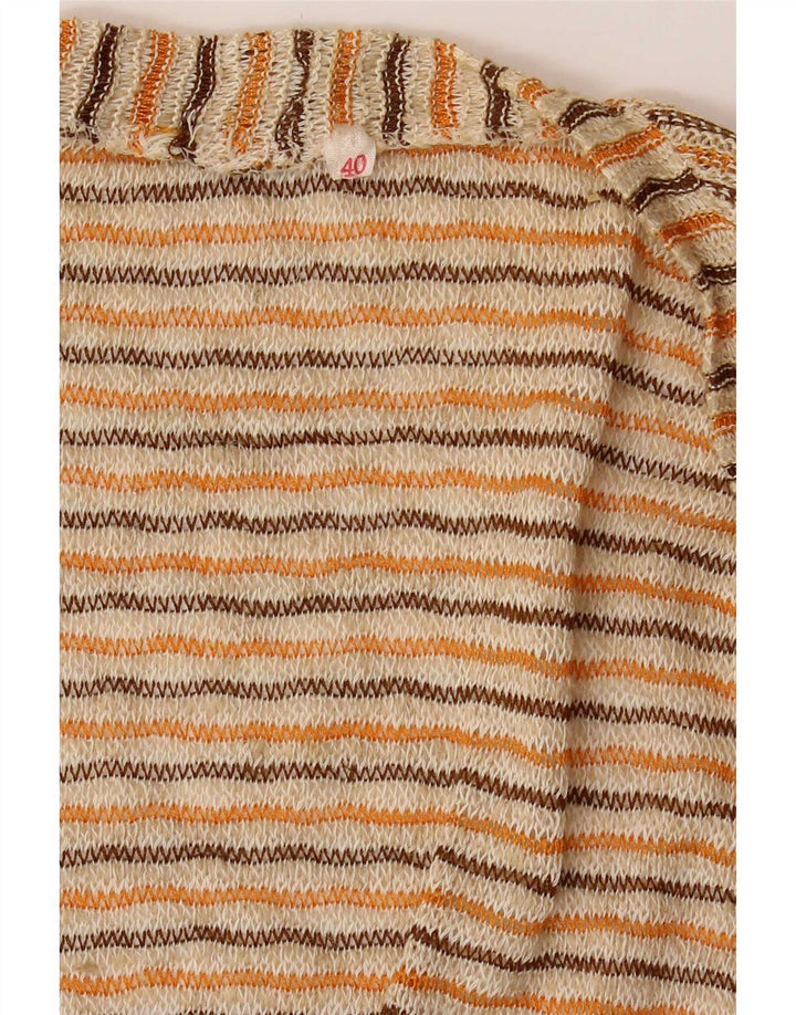 Vintage Γυναικεία Crop Cardigan Top EU 40 Medium Beige ριγέ