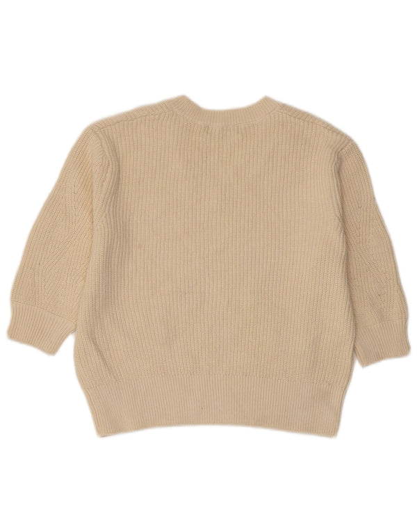 MARKS & SPENCER Womens Crop V-Neck Jumper Sweater UK 10 Small Beige