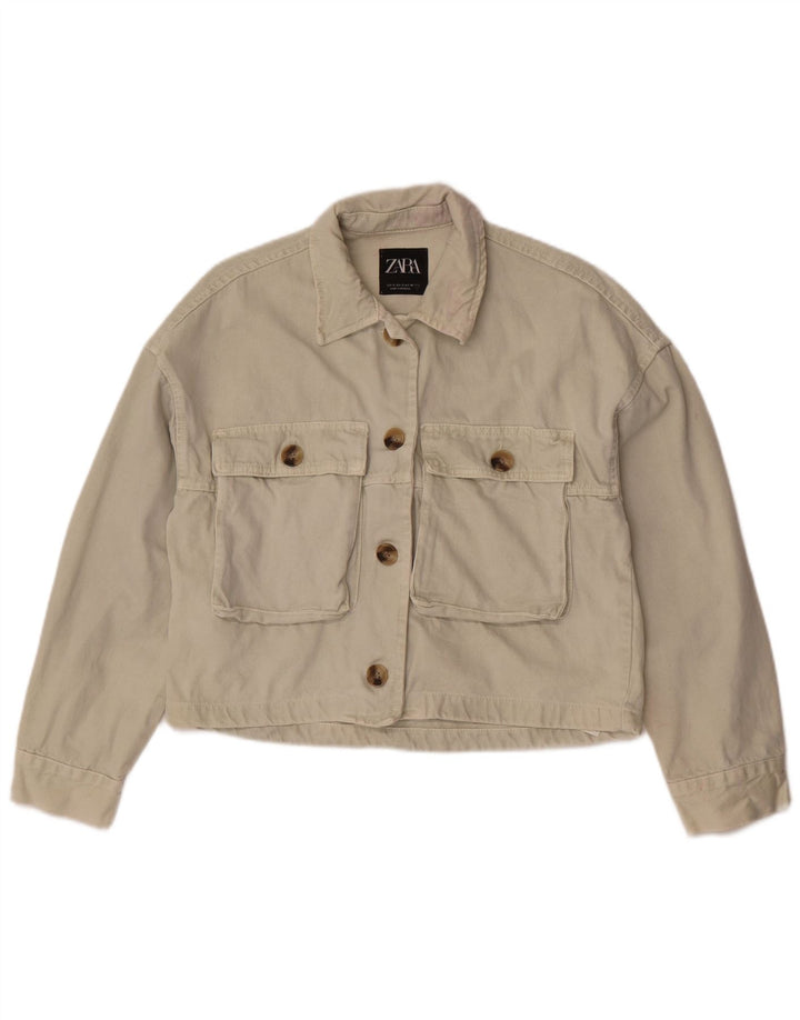 Zara Γυναικείο Τζιν Μπουφάν UK 10 Small Off White Βαμβακερό