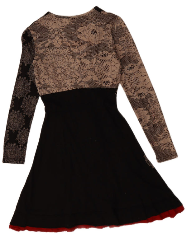 Desigual Γυναικείο μακρυμάνικο φόρεμα A-Line UK 10 Small Black Floral