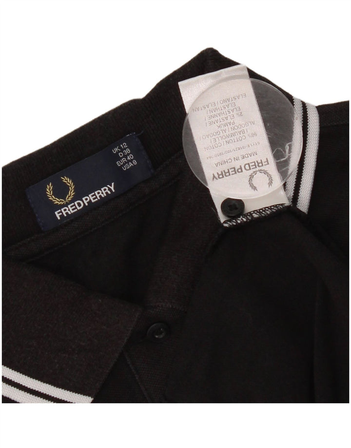 Fred Perry γυναικείο μπλουζάκι πόλο UK 12 μεσαίο μαύρο βαμβακερό