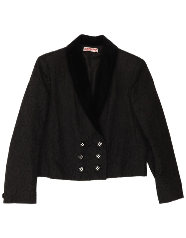 VINTAGE Γυναικείο Μπλέιζερ Διπλό Μπουφάν UK 14 Medium Black Paisley