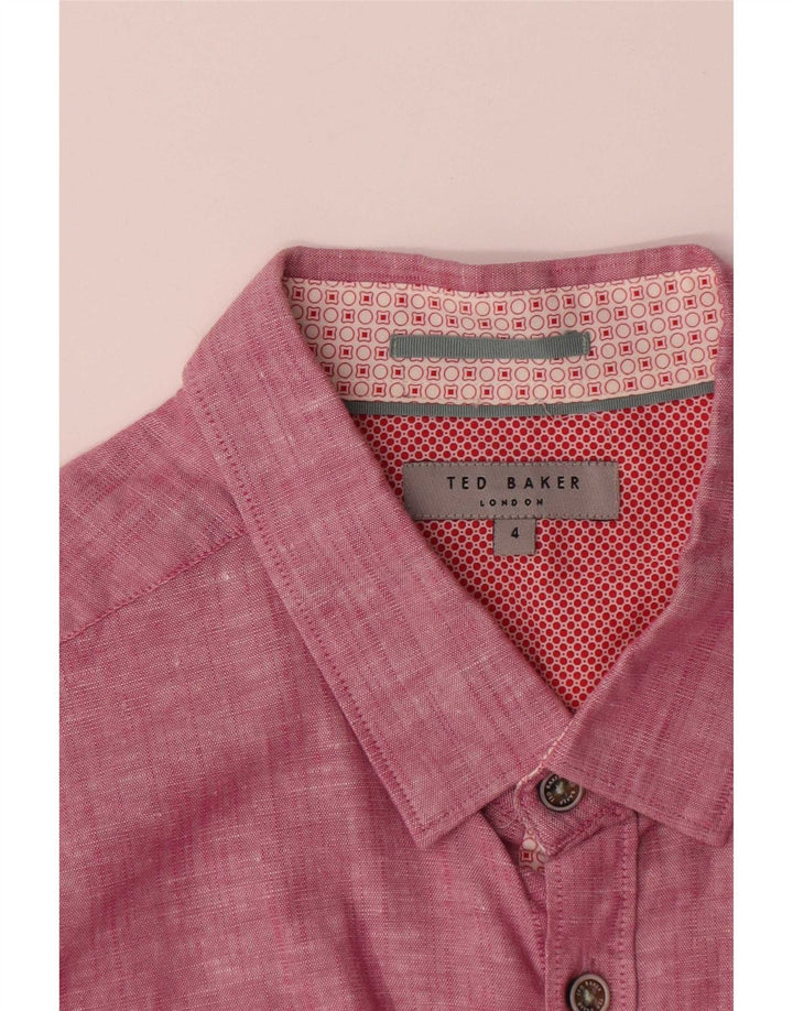 Ted Baker Ανδρικό Πουκάμισο Νούμερο 4 Μεγάλο Ροζ Λινό