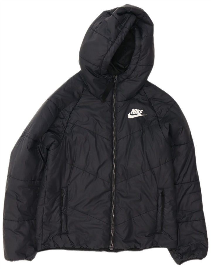 Nike γυναικείο μπουφάν με κουκούλα μεγάλου μεγέθους με επένδυση UK 10 μικρό μαύρο πολυεστέρα