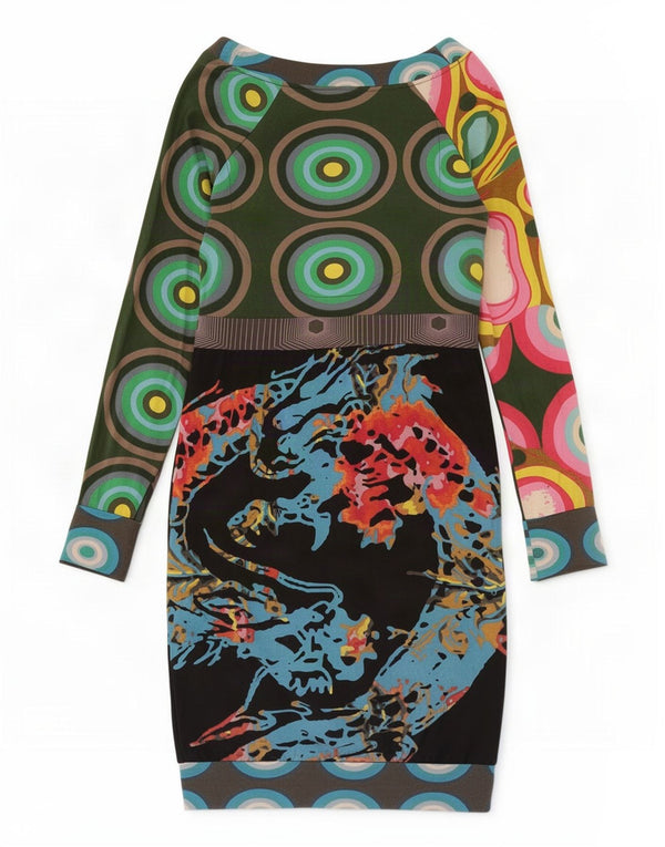 Desigual Γυναικείο φόρεμα με γραφικά θήκη UK 10 Small πολύχρωμο γεωμετρικό