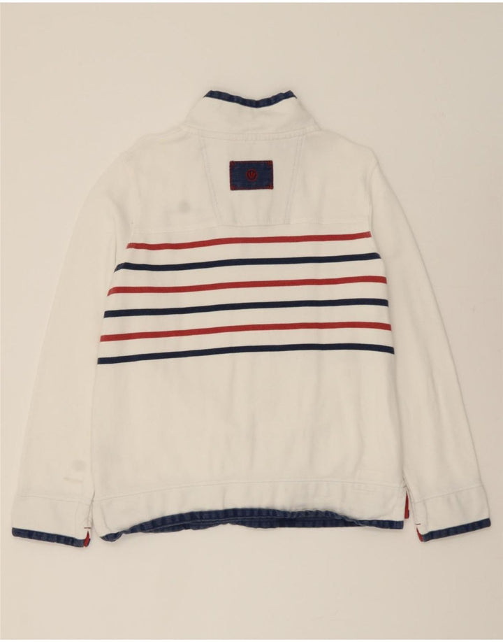 FAT FACE Womens Zip Neck Sweatshirt Jumper UK 14 Medium White Striped Vintage Fat Face and Second-Hand Fat Face from Messina Hembry 