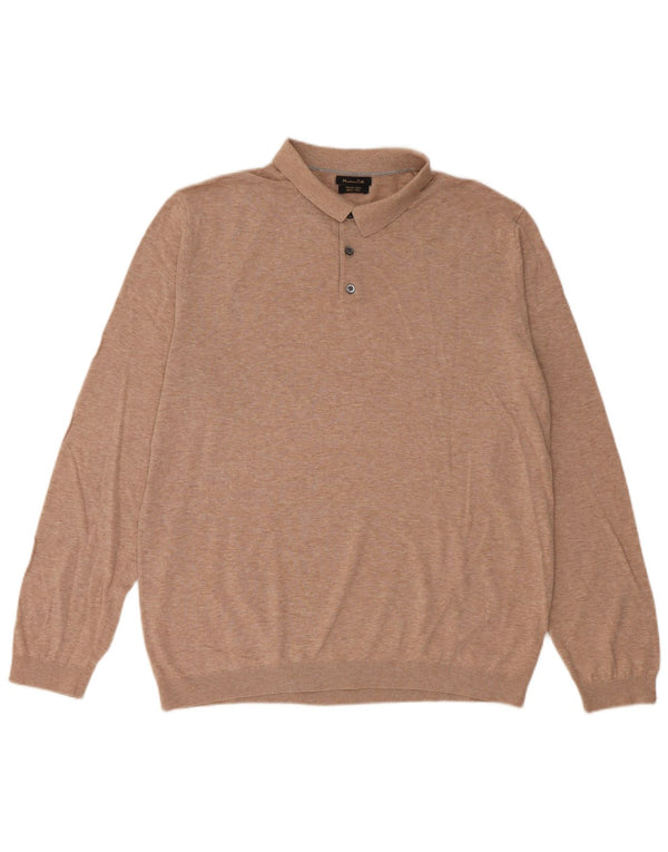 MASSIMO DUTTI Ανδρικό πουλόβερ με λαιμό πόλο XL βαμβακερό μπεζ