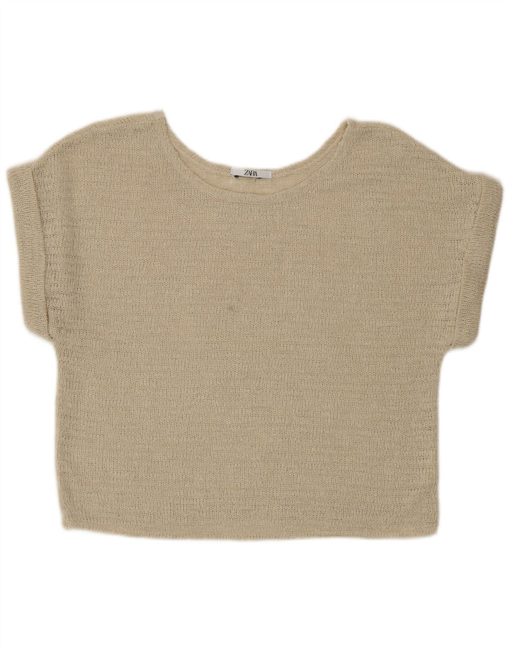 Zara Γυναικεία Πλεκτή Μπλούζα Τοπ UK 16 Large Beige