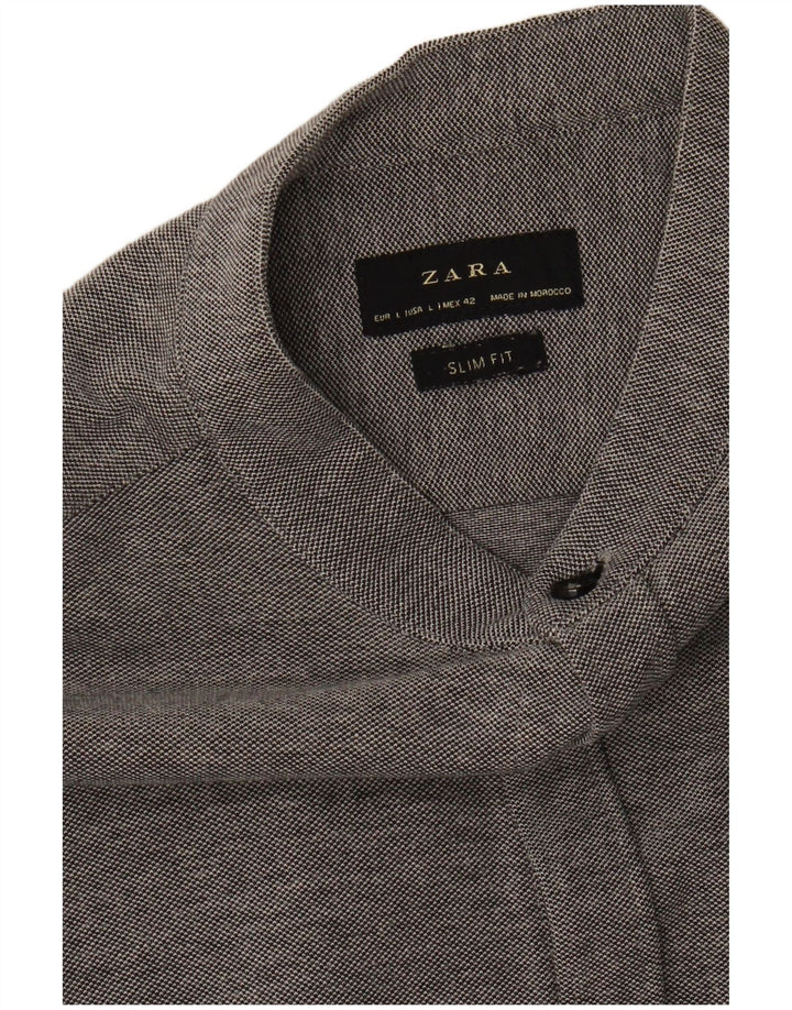 ZARA Mens Slim Fit Shirt Large Grey