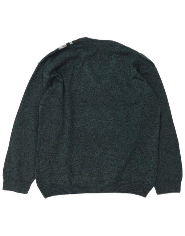 Ανδρικό πουλόβερ με λαιμόκοψη VNTAGE Μεγάλο πράσινο ριγέ ακρυλικό