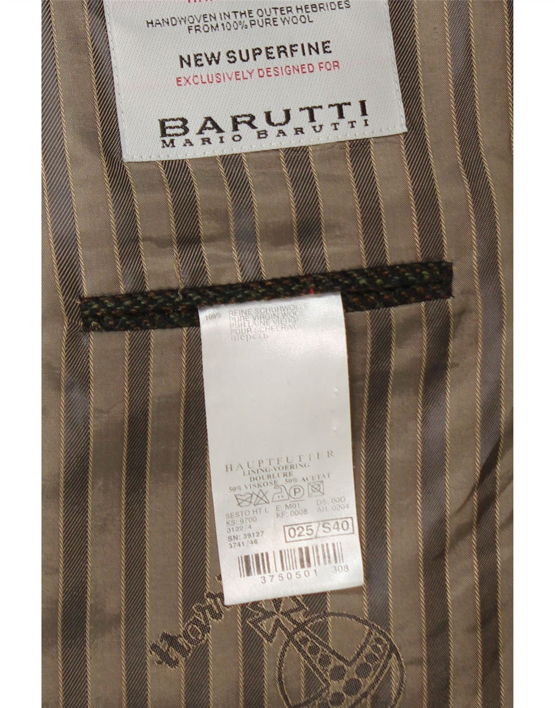 Mario Barutti Ανδρικό σακάκι σακάκι με 3 κουμπιά UK 46 3XL Χακί, παρθένο μαλλί
