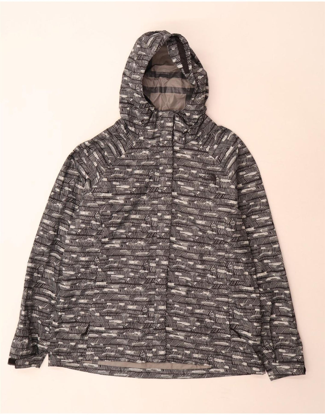 The North Face γυναικείο μπουφάν βροχής με κουκούλα UK 18 XL γκρι ριγέ πολυεστέρα