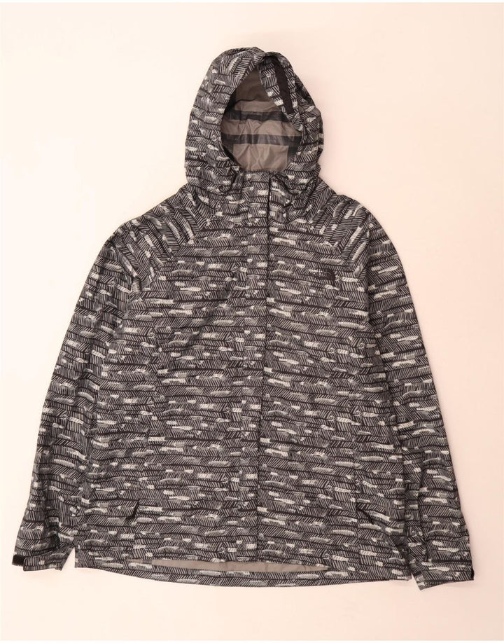 The North Face γυναικείο μπουφάν βροχής με κουκούλα UK 18 XL γκρι ριγέ πολυεστέρα