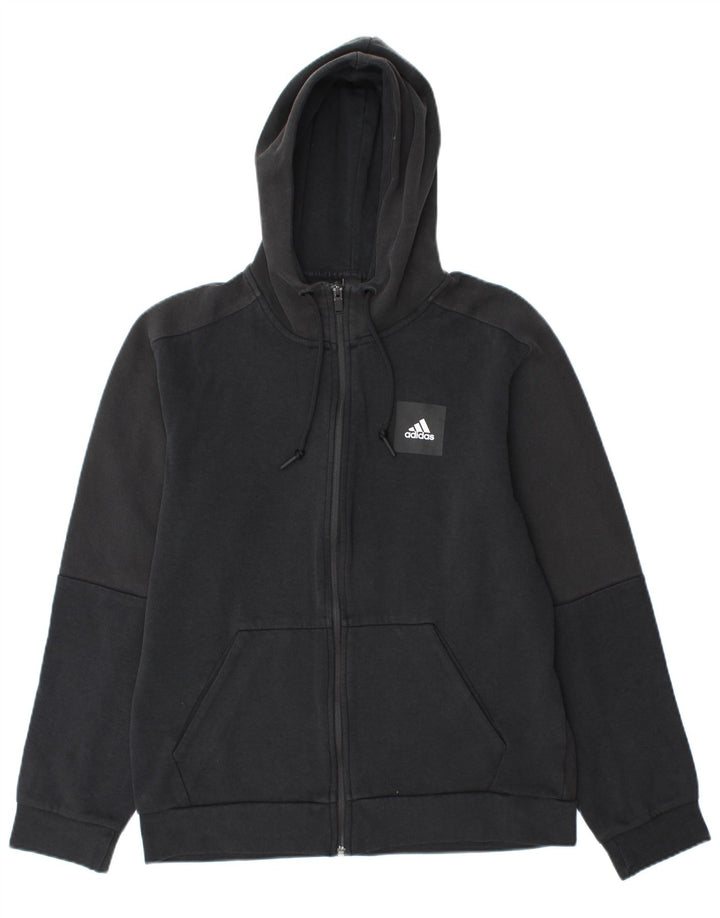 Ανδρικό πουλόβερ με κουκούλα με φερμουάρ Adidas, μεσαίο μαύρο βαμβακερό