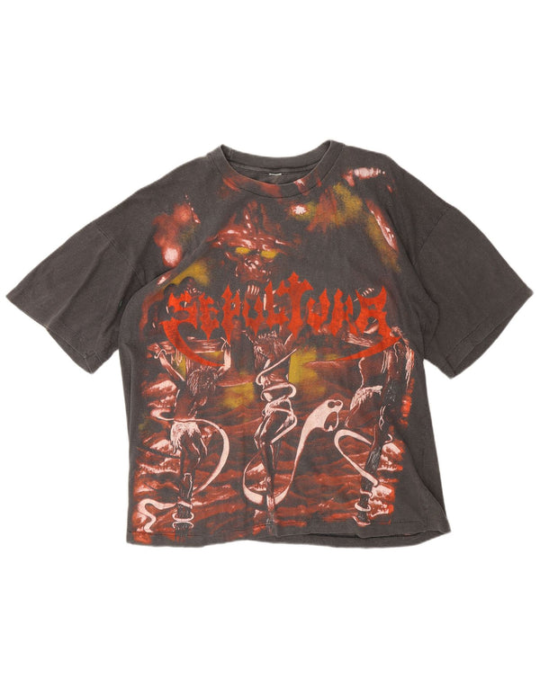 Vintage Ανδρικό Sepulrura 1986 Γραφικό T-Shirt Top Large Grey Metal