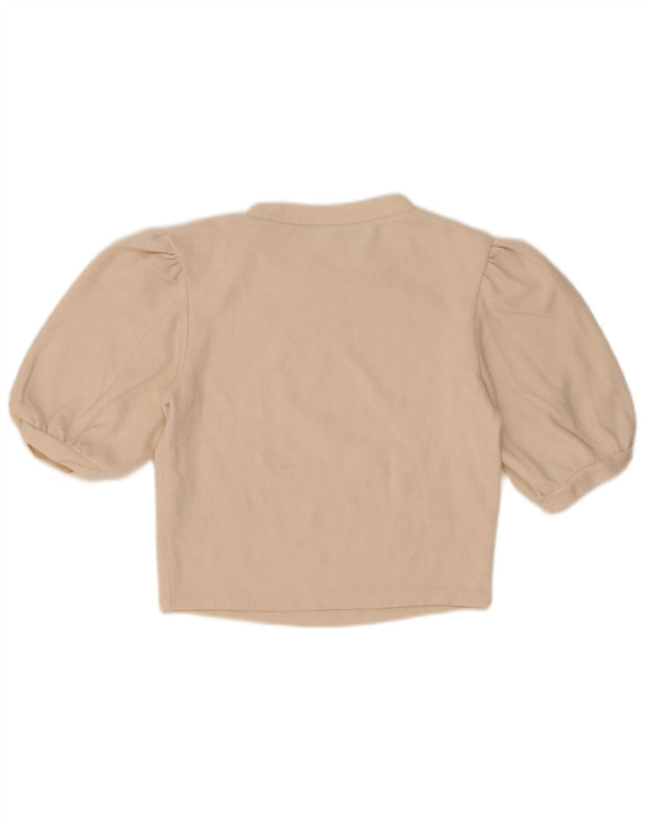 Zara Γυναικεία Μπλούζα Crop Top UK 10 Small Beige Cotton