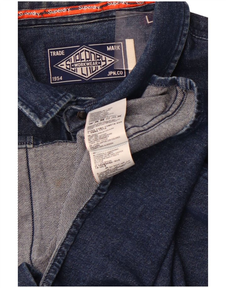 Ανδρικό τζιν πουκάμισο SUPERDRY Μεγάλο μπλε βαμβακερό