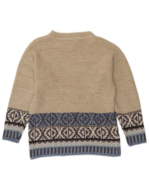Camelot Γυναικείο πουλόβερ με λαιμόκοψη UK 10 Small Beige Geometric