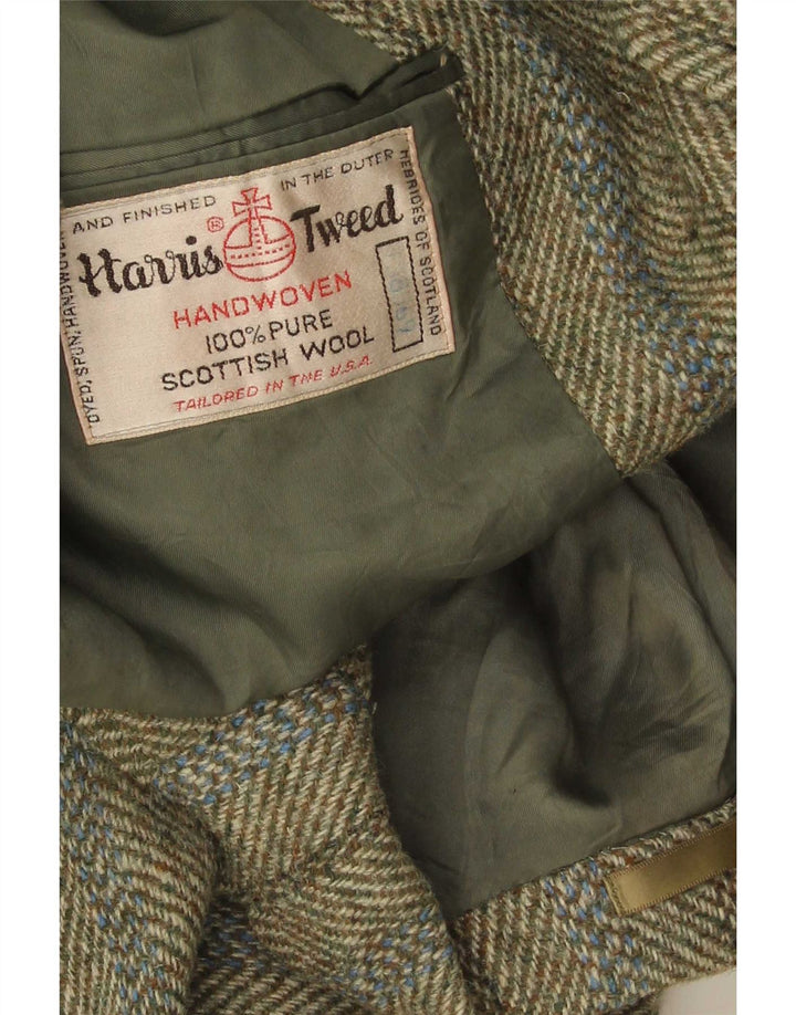 Harris Tweed Ανδρικό σακάκι σακάκι με 3 κουμπιά UK 38 Medium Khaki Ψαροκόκκαλο