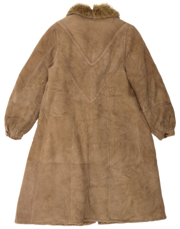 VINTAGE Γυναικείο Παλτό Shearling UK 14 Μεσαίο Καφέ