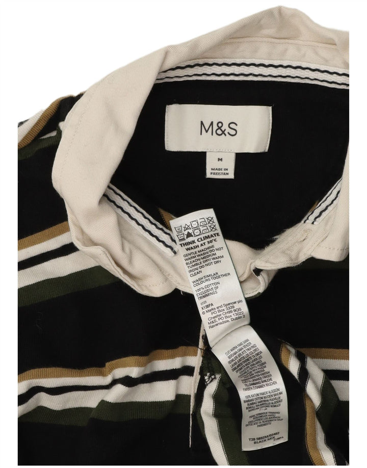 Marks & Spencer Ανδρικό μακρυμάνικο μπλουζάκι ράγκμπι πόλο μεσαίο μαύρο ριγέ