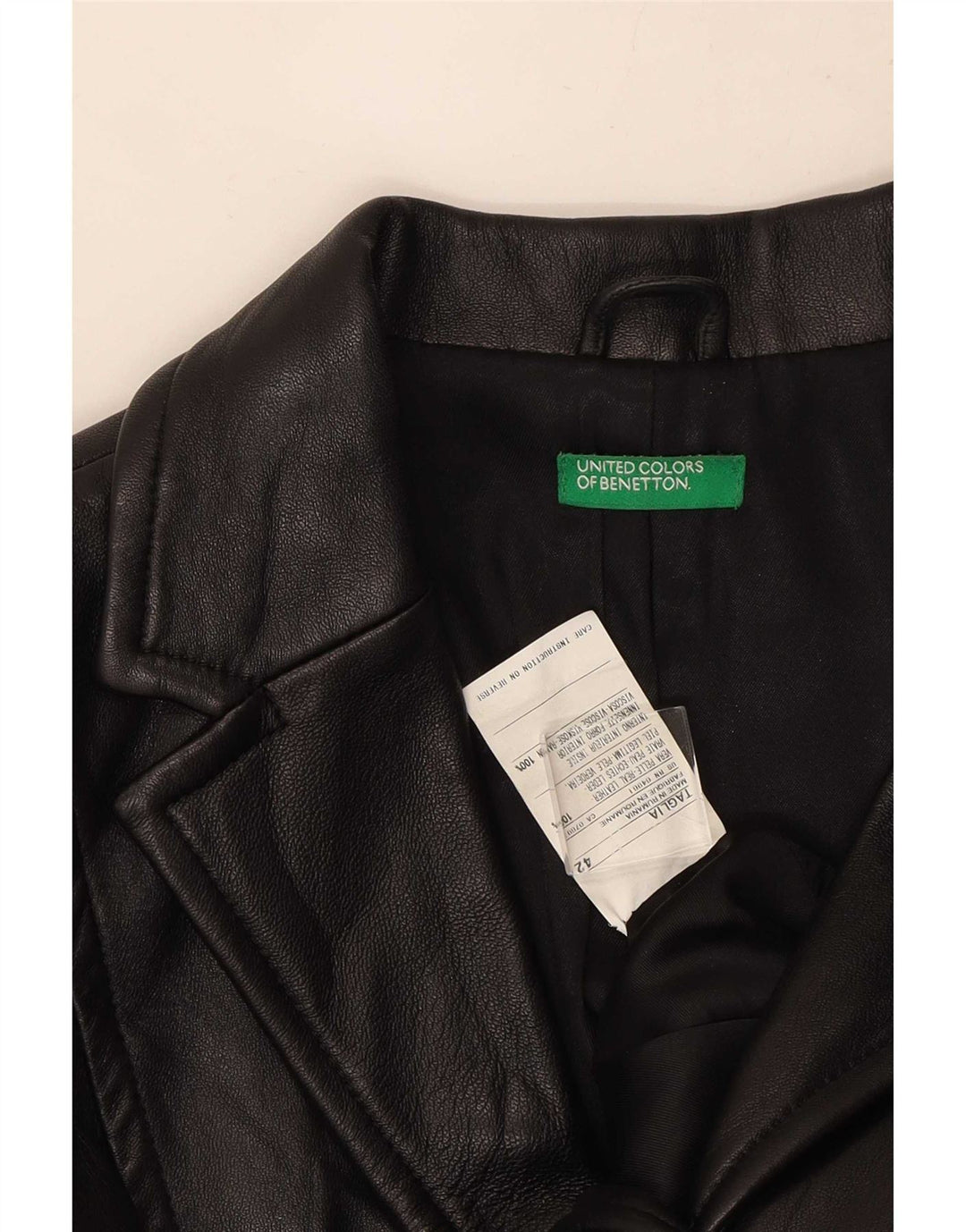 Benetton Γυναικείο Δερμάτινο Σακάκι Μπλέιζερ με 3 Κουμπιά IT 42 Μεσαίο Μαύρο Δερμάτινο
