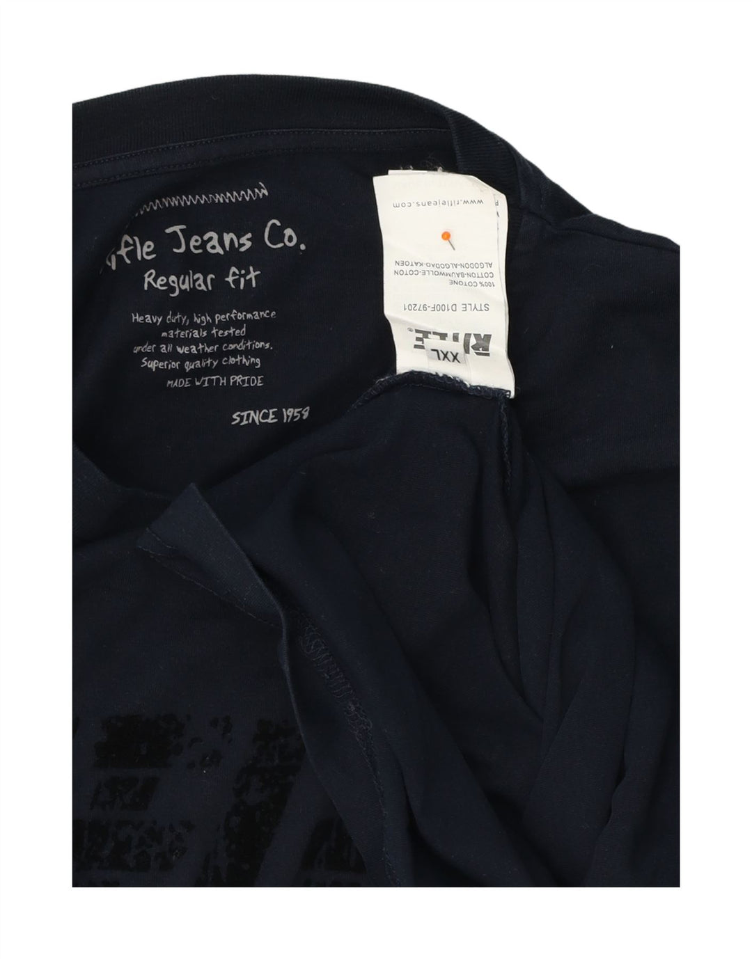 RIFLE Mens Graphic Top Long Sleeve 2XL Navy Blue Cotton Vintage Rifle and Second-Hand Rifle from Messina Hembry 