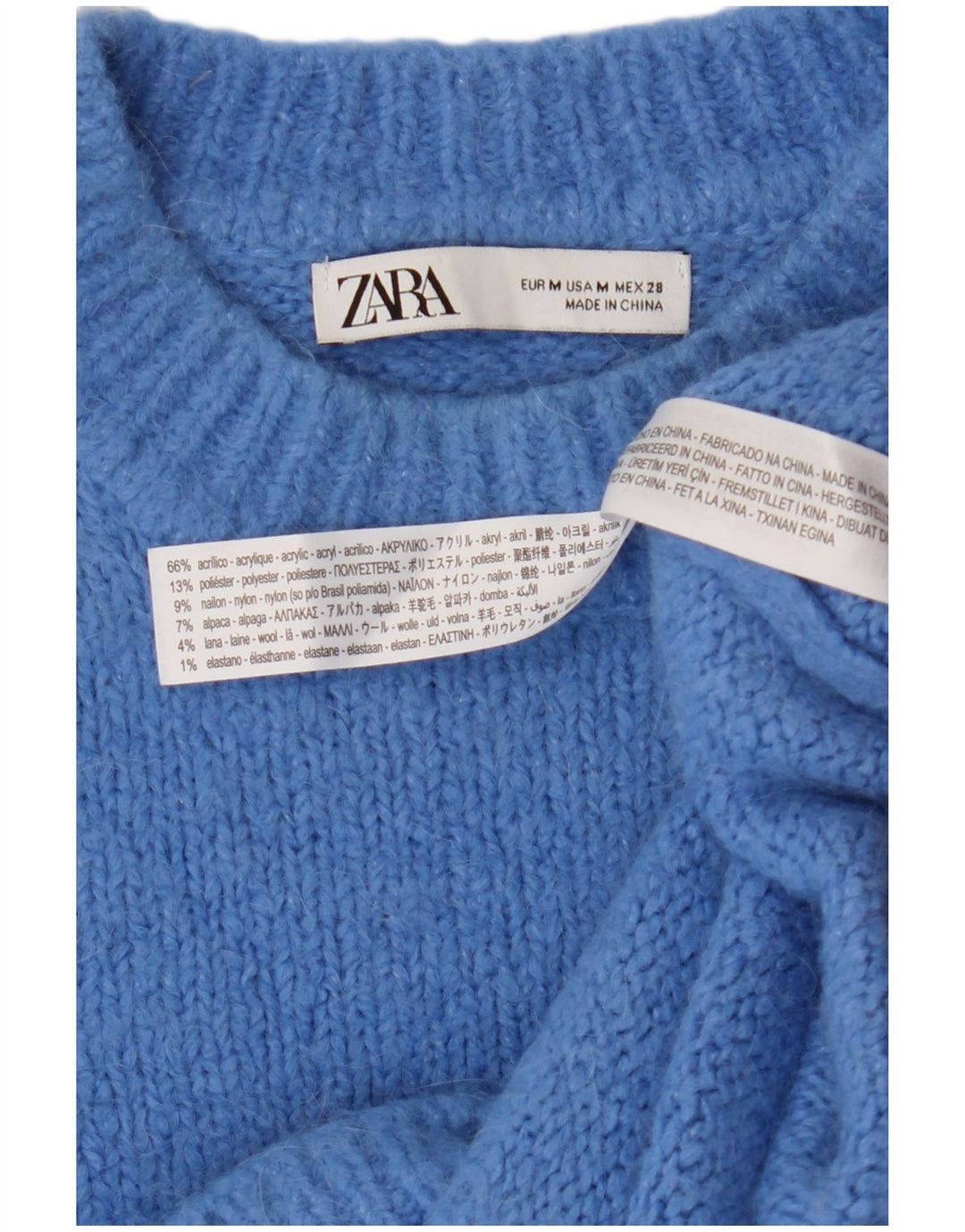 Zara γυναικείο πουλόβερ με λαιμόκοψη μεγάλου μεγέθους UK 14 μεσαίου μπλε ακρυλικό