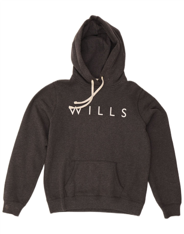 JACK WILLS Γυναικείο γραφικό μπλούζα με κουκούλα UK 14 μεγάλο γκρι βαμβακερό