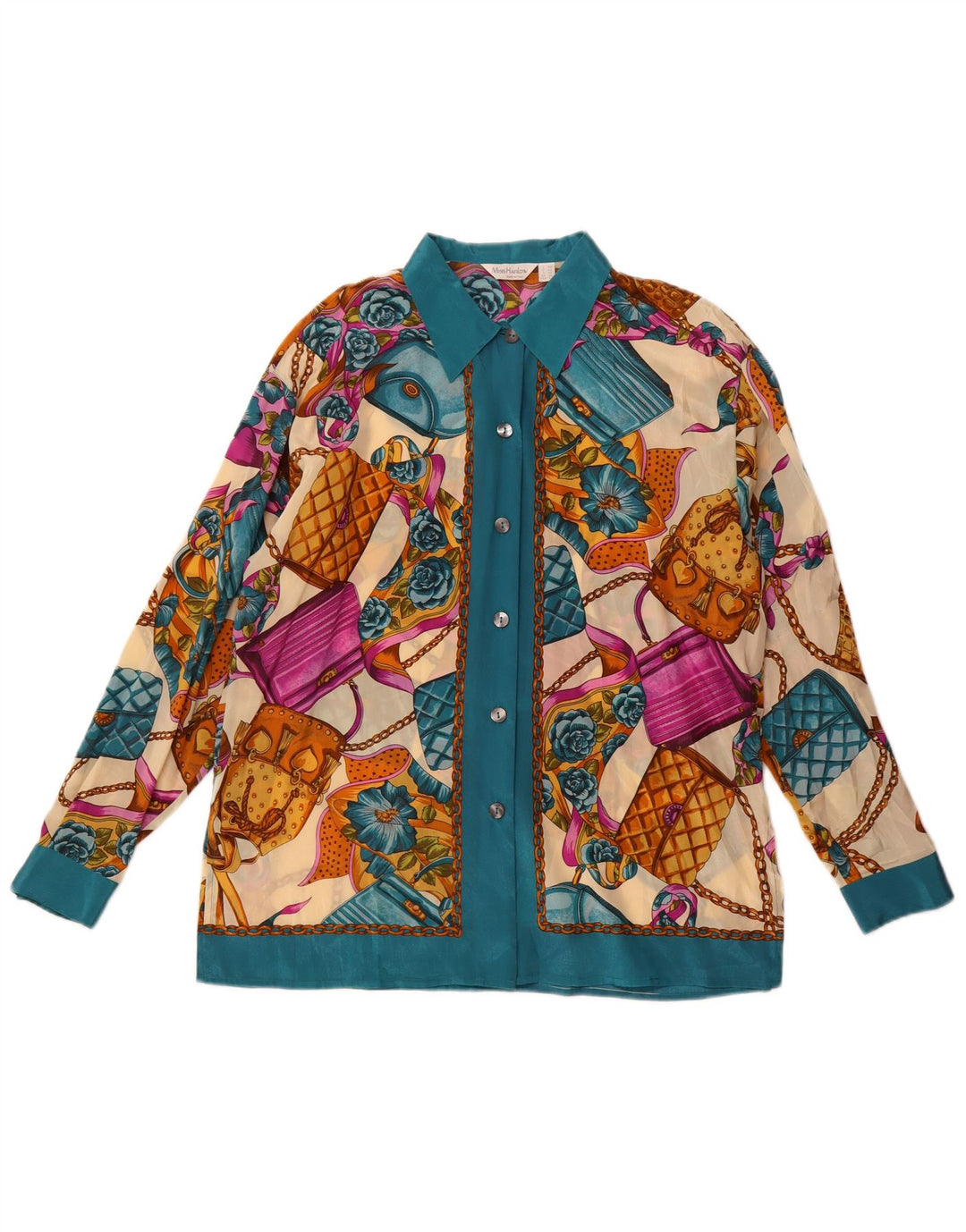 Vintage γυναικείο πουκάμισο αφηρημένο μοτίβο μπλούζα UK 14 Μεγάλη πολύχρωμη