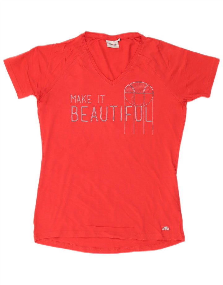 Ellesse Γυναικείο γραφικό T-Shirt Top UK 14 μεγάλο κόκκινο βαμβακερό