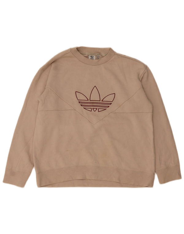 Γυναικείο γραφικό υπερμεγέθη φούτερ Adidas UK 8 Μικρό μπεζ βαμβακερό