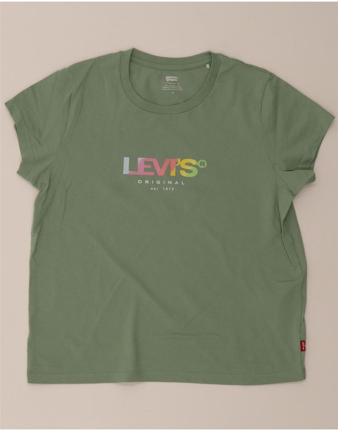 LEVI'S Womens Graphic T-Shirt Top UK 12 Medium Green Cotton Vintage Levi's and Second-Hand Levi's from Messina Hembry 