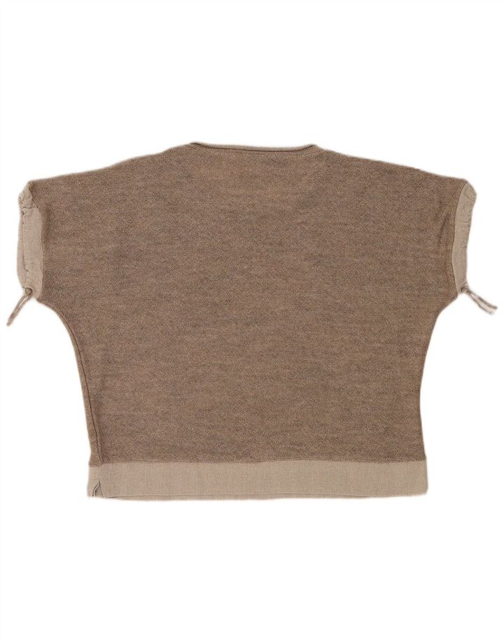 Vintage γυναικείο υπερμεγέθη Crop Top UK 18 XL καφέ γεωμετρικό μοντέρνο