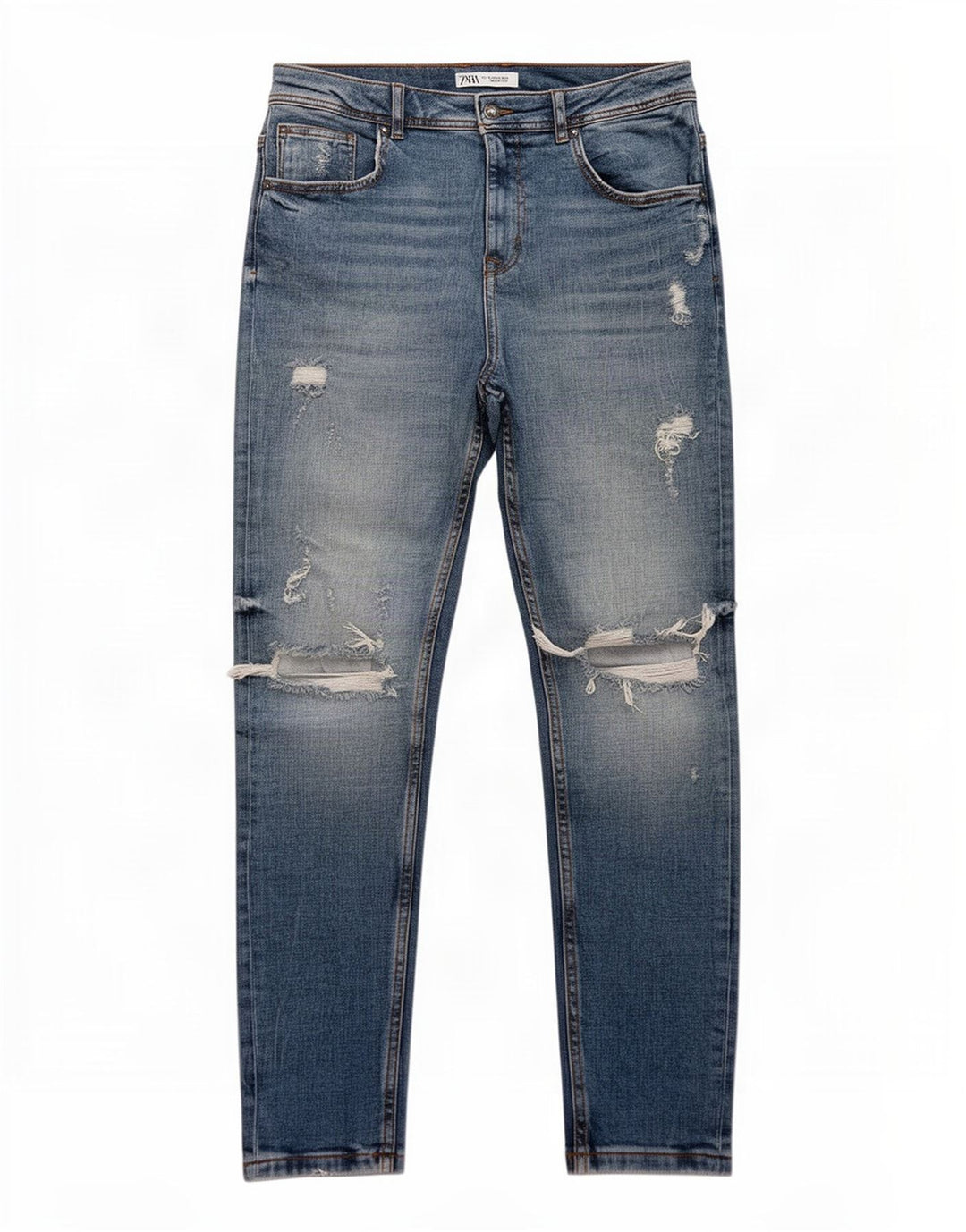 Zara Mens Distressed Slim Jeans EU 40 Medium W31 L26 Blue Cotton