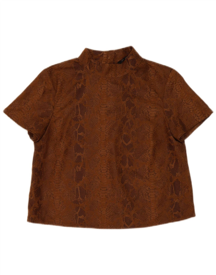 Zara Γυναικεία Μπλούζα Τοπ UK 14 Medium Brown Animal Print Polyester