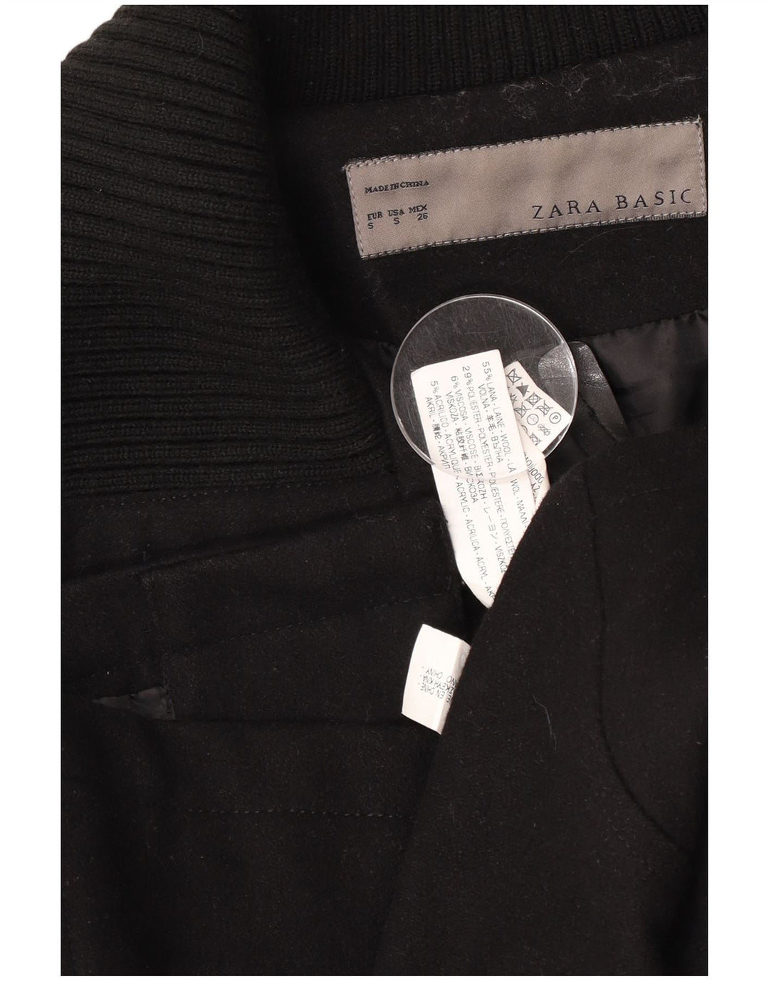 Zara Γυναικεία καμπαρντίνα UK 10 Small Black Wool
