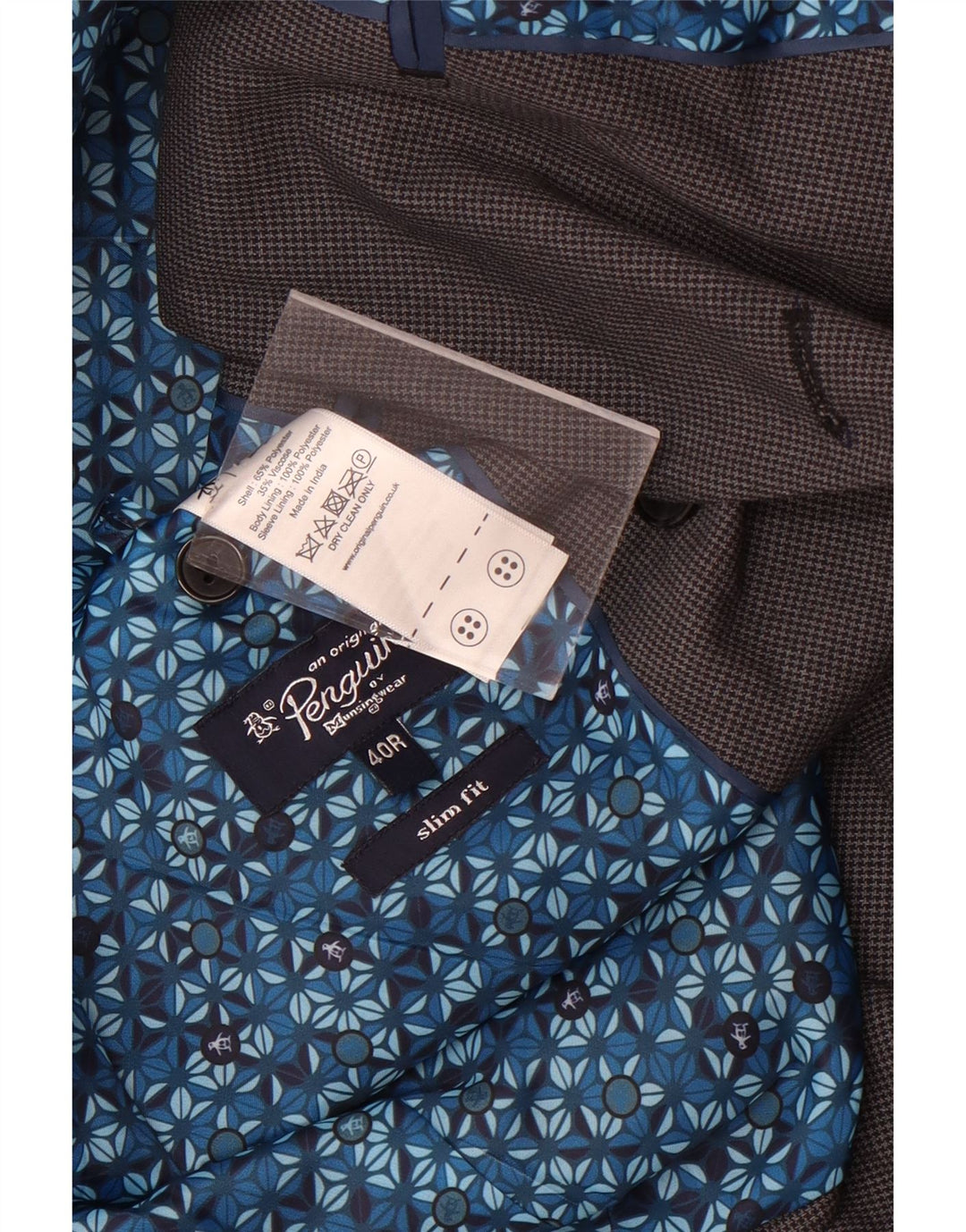 Ανδρικό σακάκι με διπλό στήθος Penguin UK 40 Large Grey Houndstooth