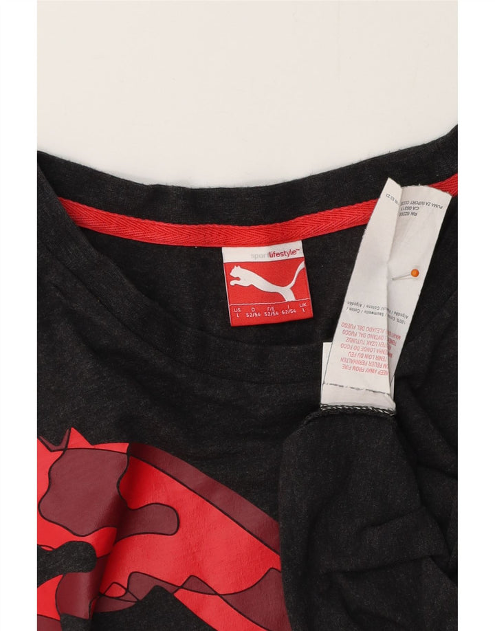 Ανδρικό γραφικό μπλουζάκι PUMA τοπ μεγάλο γκρι βαμβακερό