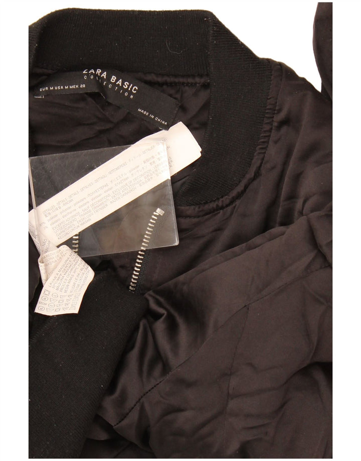 Zara Γυναικείο Bomber Jacket UK 14 Medium Black Polyester