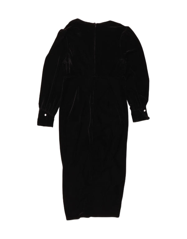 NEXT Womens Velour Long Sleeve Bodycon Dress UK 12 Medium Black Polyester