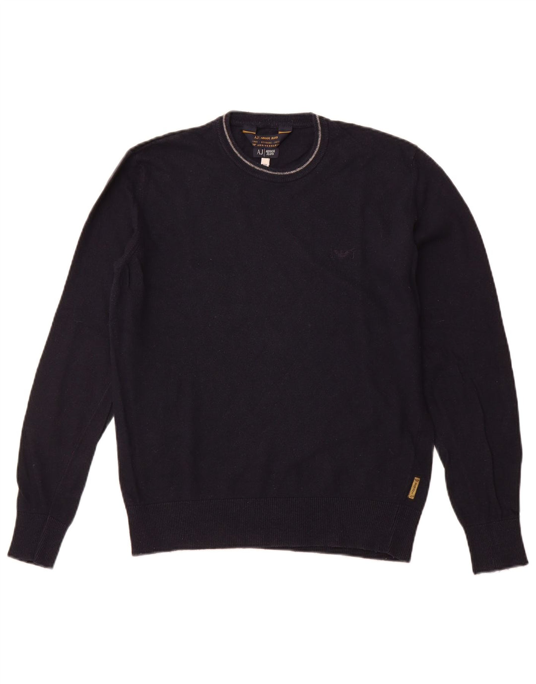 ARMANI JEANS Ανδρικό πουλόβερ με λαιμόκοψη με μεσαίο ναυτικό μπλε βισκόζη