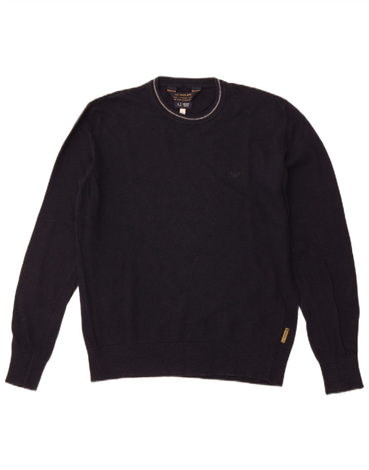 ARMANI JEANS Ανδρικό πουλόβερ με λαιμόκοψη με μεσαίο ναυτικό μπλε βισκόζη