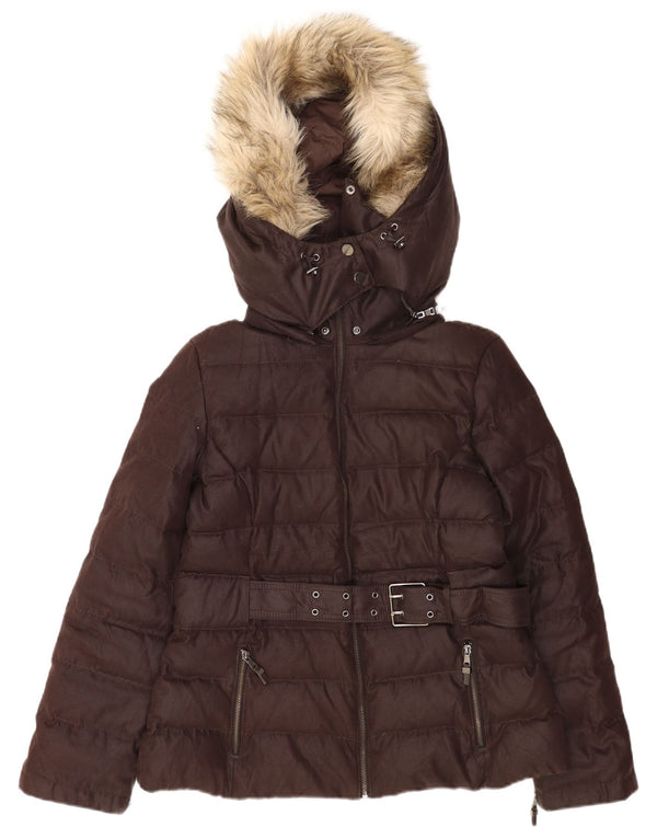 Zara Γυναικείο μπουφάν με κουκούλα UK 40 Large Brown Πολυεστέρας