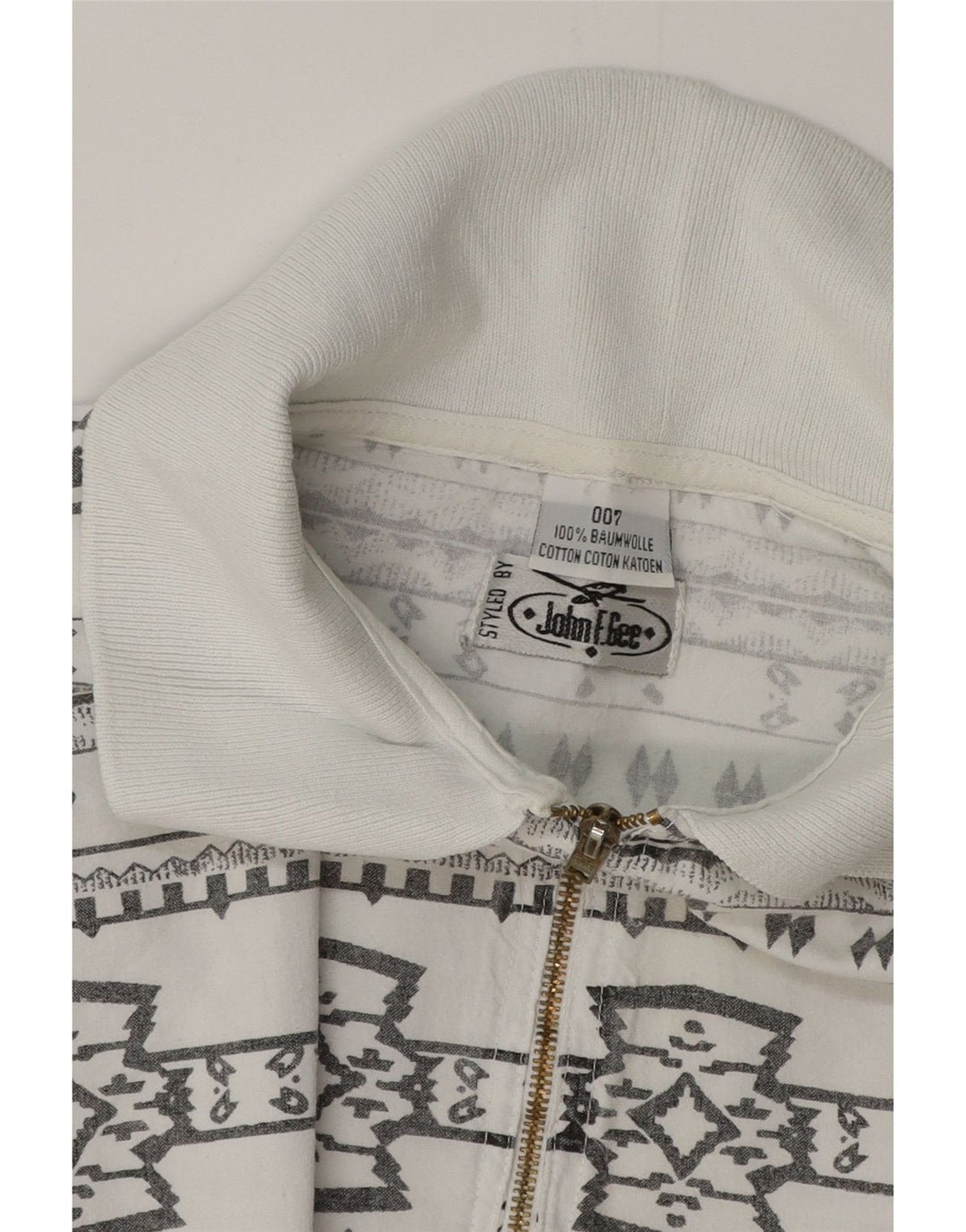 JOHN F GEE Ανδρικό πουλόβερ κοντομάνικο πουλόβερ 2XL λευκό γεωμετρικό βαμβακερό