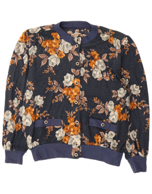 Vintage γυναικείο πουλόβερ υπερμεγέθη ζακέτα IT 50 XL Navy Blue Floral Ακρυλικό