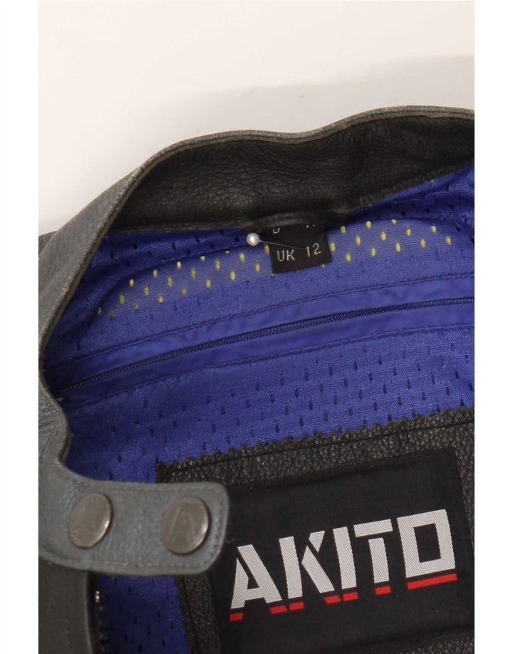 Γυναικείο δερμάτινο γραφικό τζάκετ Racer UK 12 Medium Black Colourblock
