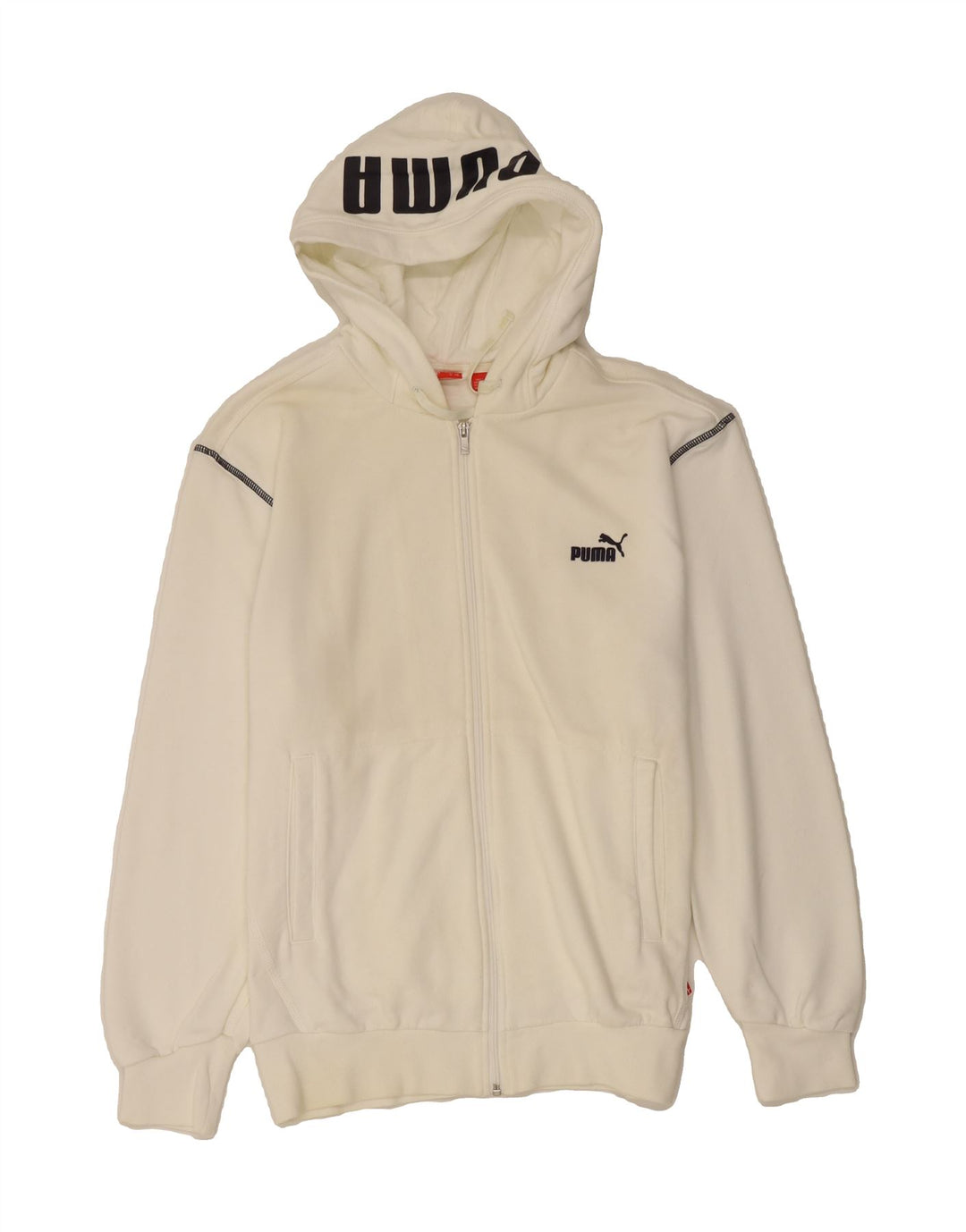 PUMA Mens Hooded Zip Hoodie Sweater Medium White Cotton Vintage Puma and Second-Hand Puma from Messina Hembry 