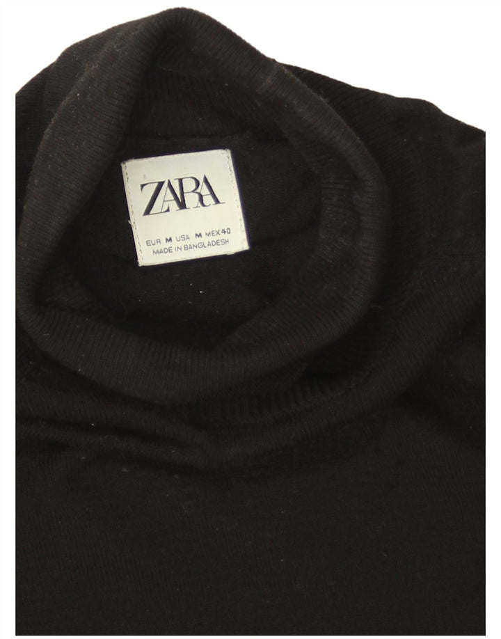 Ανδρικό πουλόβερ Zara με ρολό λαιμόκοψη, μεσαία μαύρη βισκόζη